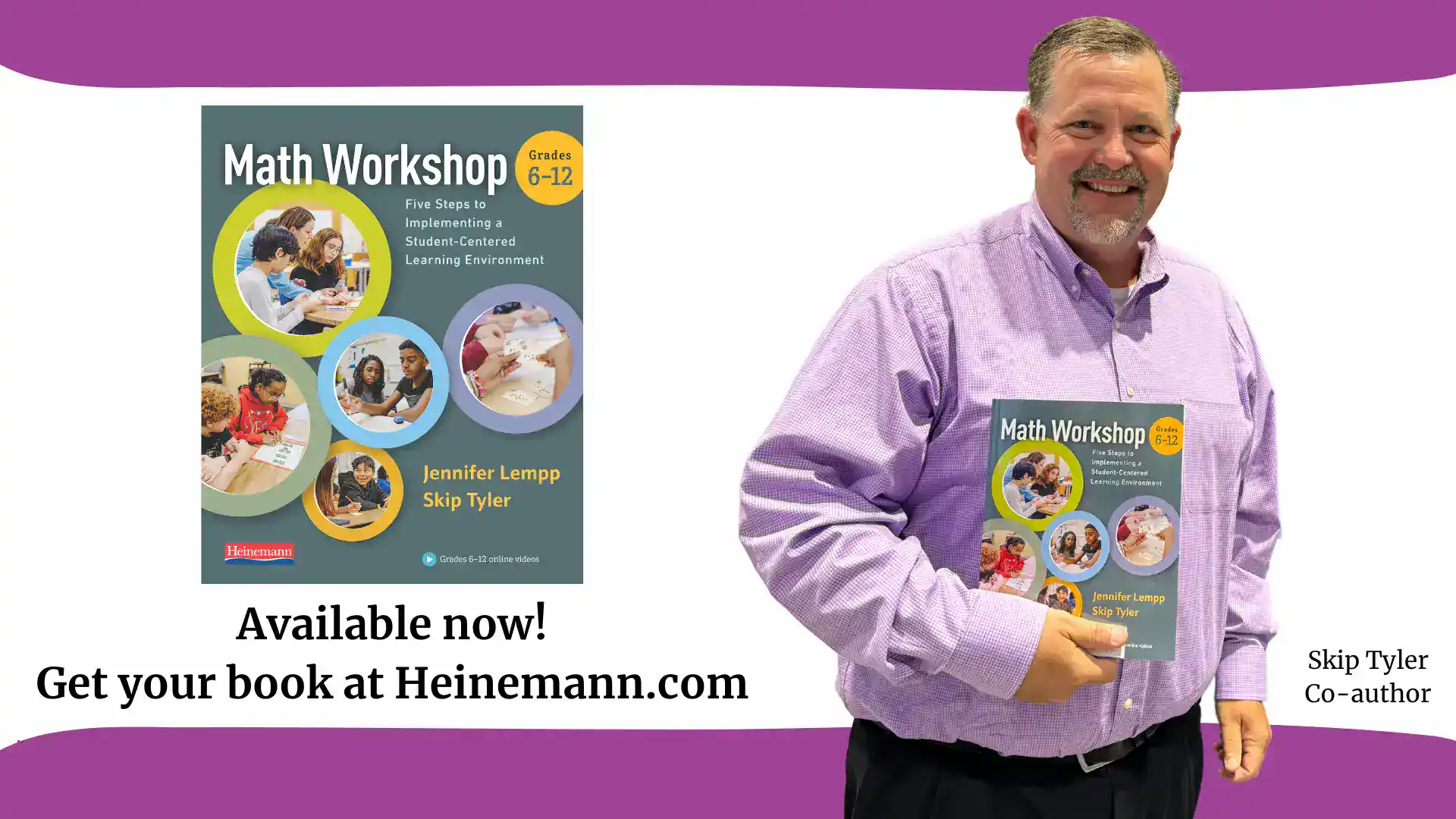 Focused on educational resources, co-author Skip Tyler holds the "Math Workshop" book promoting student-centered learning.