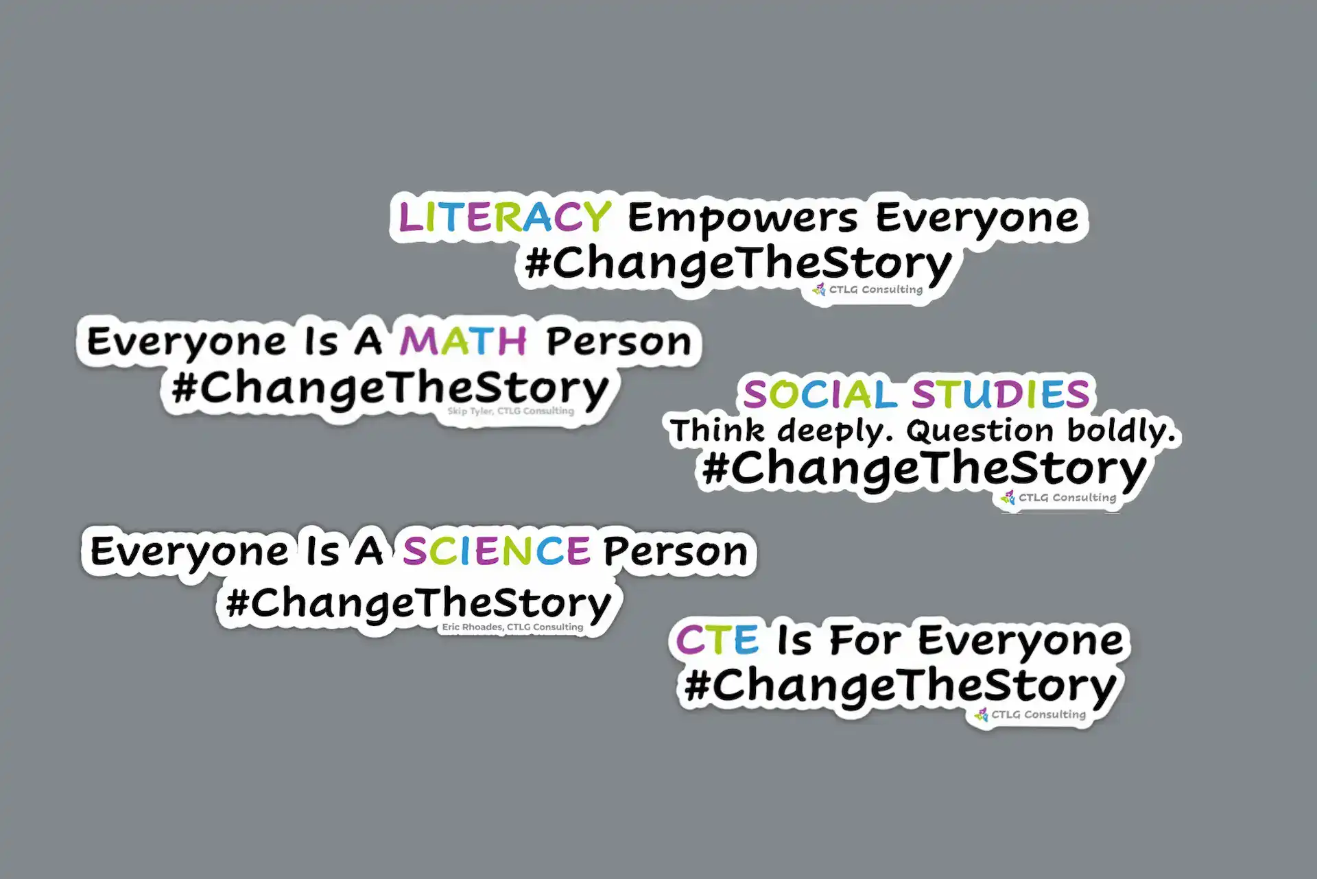 Empowering education slogans on literacy, math, social studies, and science for impactful change.