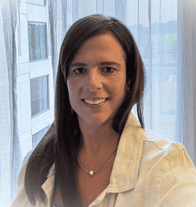 Professional woman in office with curtains background for corporate branding.