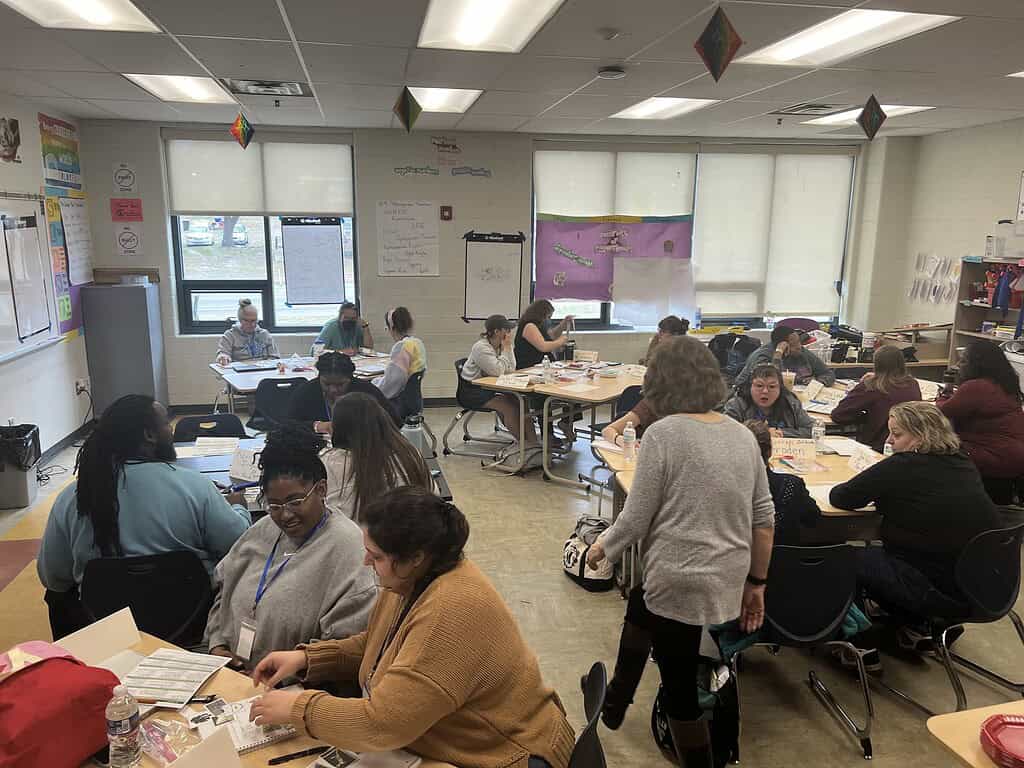 Engaged students participating in a classroom activity at Longwood University.
