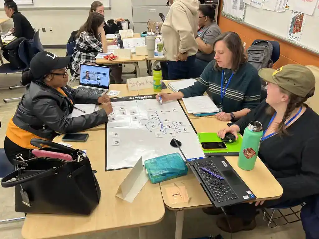 K-5 Science Workshop Collaboration Students and teacher collaborating on science project at workshop table.